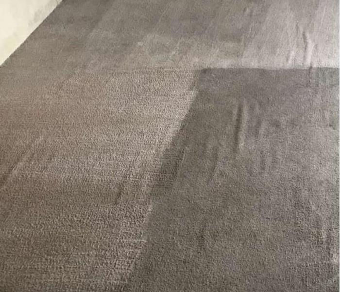 Carpet cleaning of heavy soot from carpet. You can see the the progress of soot being lifted from the carpet. 